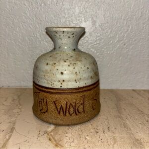 Signed Greg Olson Stoneware Pottery Hand Thrown 4.65” Vase Bible Verse Psalm